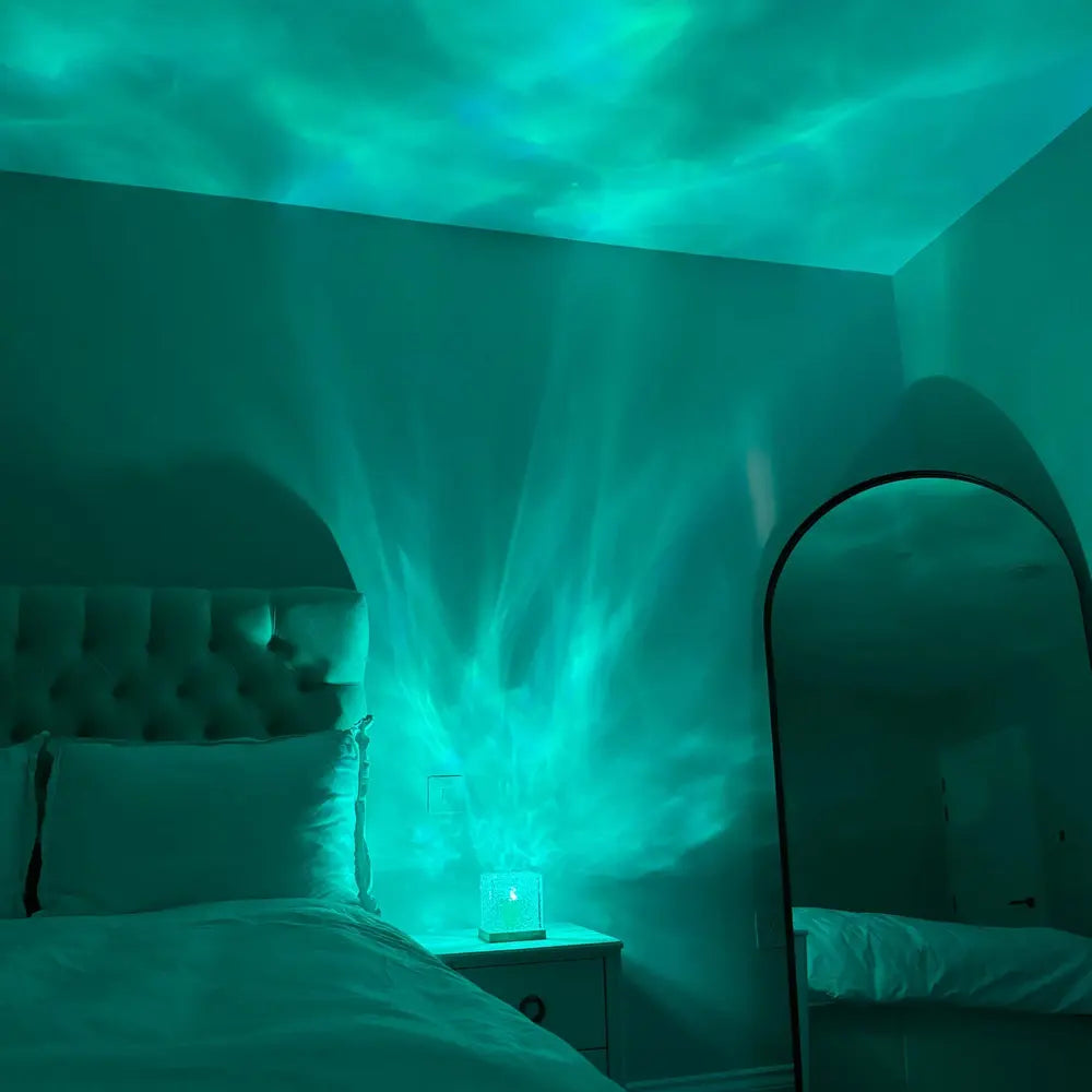 Water Ripple Projector Lamp - Cube Table Light with Textured Shade